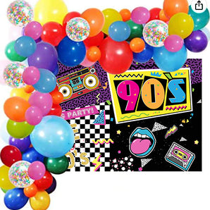 Mocsicka We are 90s Theme Party Prop Retro Radio and Graffiti Photo Background and Balloon Kit-Mocsicka Party