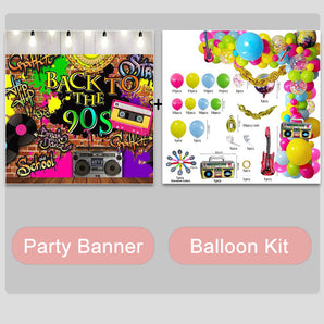 Mocsicka Back to the 90s Graffiti Wall Background Retro Radio and Record Backdrop and Balloon Kit-Mocsicka Party