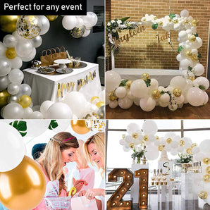 Mocsicka Balloon Arch 96Pcs White Gold Confetti and Metal Latex Balloons