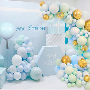 Mocsicka Balloon Arch 126Pcs Macaron Blue Mint Golden Confetti and Metal Latex Balloons-Mocsicka Party