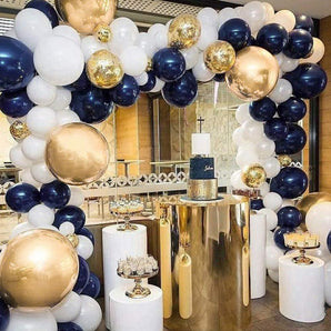 Mocsicka Balloon Arch 109Pcs Navy Blue White Gold Confetti and Metal Latex Balloons