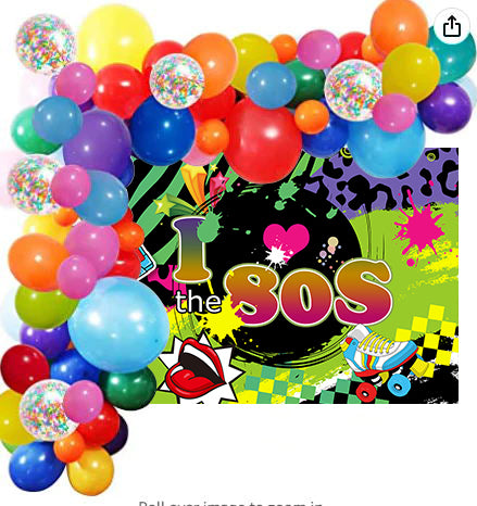 Mocsicka I Love the 80s Backdrop Tapes and Skate Shoes Photo Background and Balloon Kit-Mocsicka Party