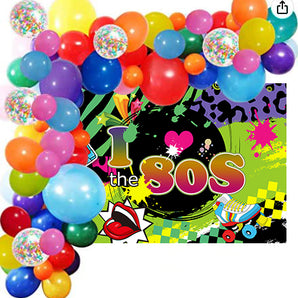 Mocsicka I Love the 80s Backdrop Tapes and Skate Shoes Photo Background and Balloon Kit-Mocsicka Party