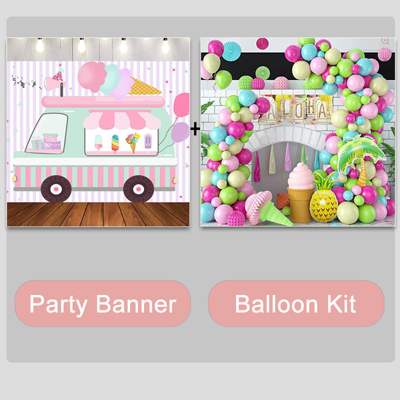 Mocsicka Ice Cream cart Happy Birthday Party Banners and Balloon Kit-Mocsicka Party