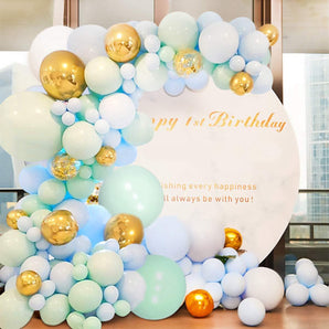 Mocsicka Balloon Arch 126Pcs Macaron Blue Mint Golden Confetti and Metal Latex Balloons