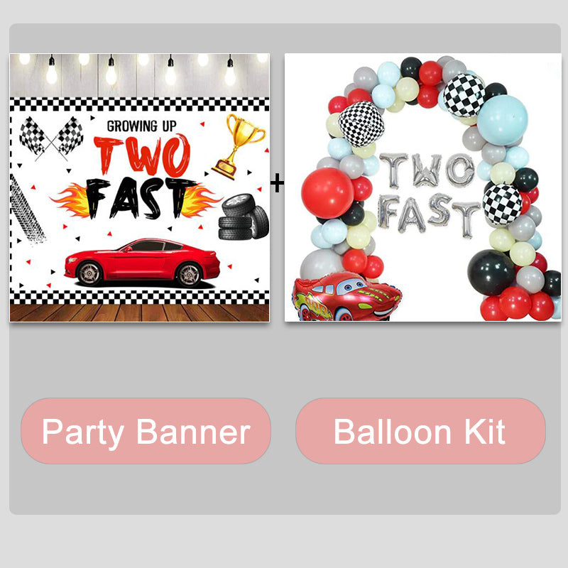 Mocsicka Red Sports Car Happy Birthday Backdrop and Balloon Kit-Mocsicka Party