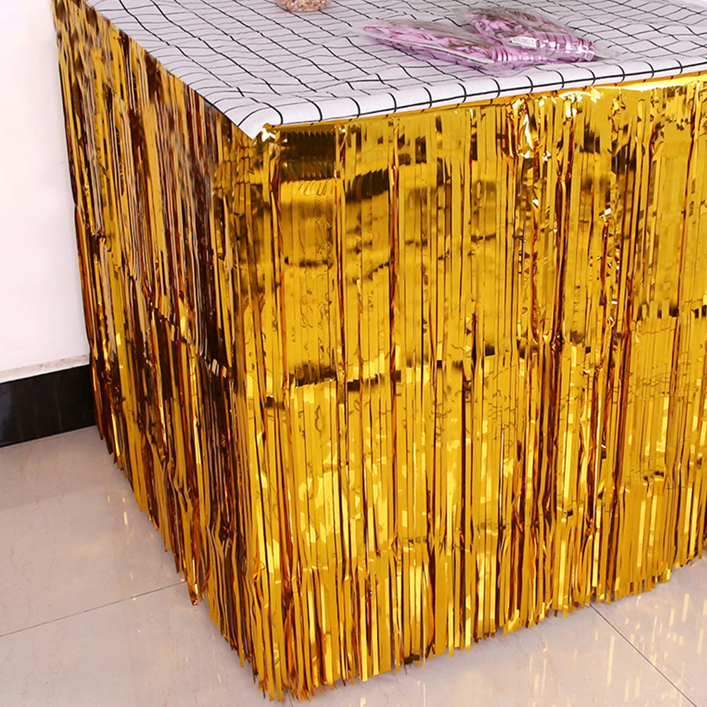 Mocsicka 2 pcs Foil Fringed Table Skirt Dessert Table Decorations