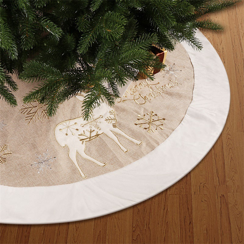 Mocsicka Party 48 inch golden white deer linen tree skirt Christmas Decor-Mocsicka Party