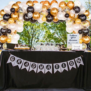 Mocsicka Balloon Arch 120Pcs Black White Gold Confetti and Metal Latex Balloons