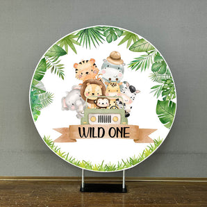 Mocsicka Wild One Little Animals Plam Leaves Round Cover-Mocsicka Party