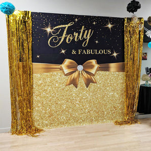 Mocsicka 40th Birthday Party Backdrop Gold Bow Shining Little Stars Backdrops-Mocsicka Party