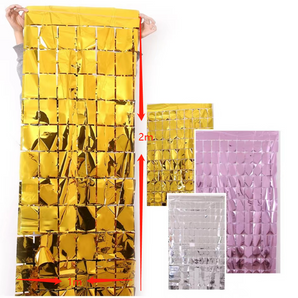 Mocsicka 2 Pieces Foil Square Curtains Party Decorations Metallic Tinsel Curtain