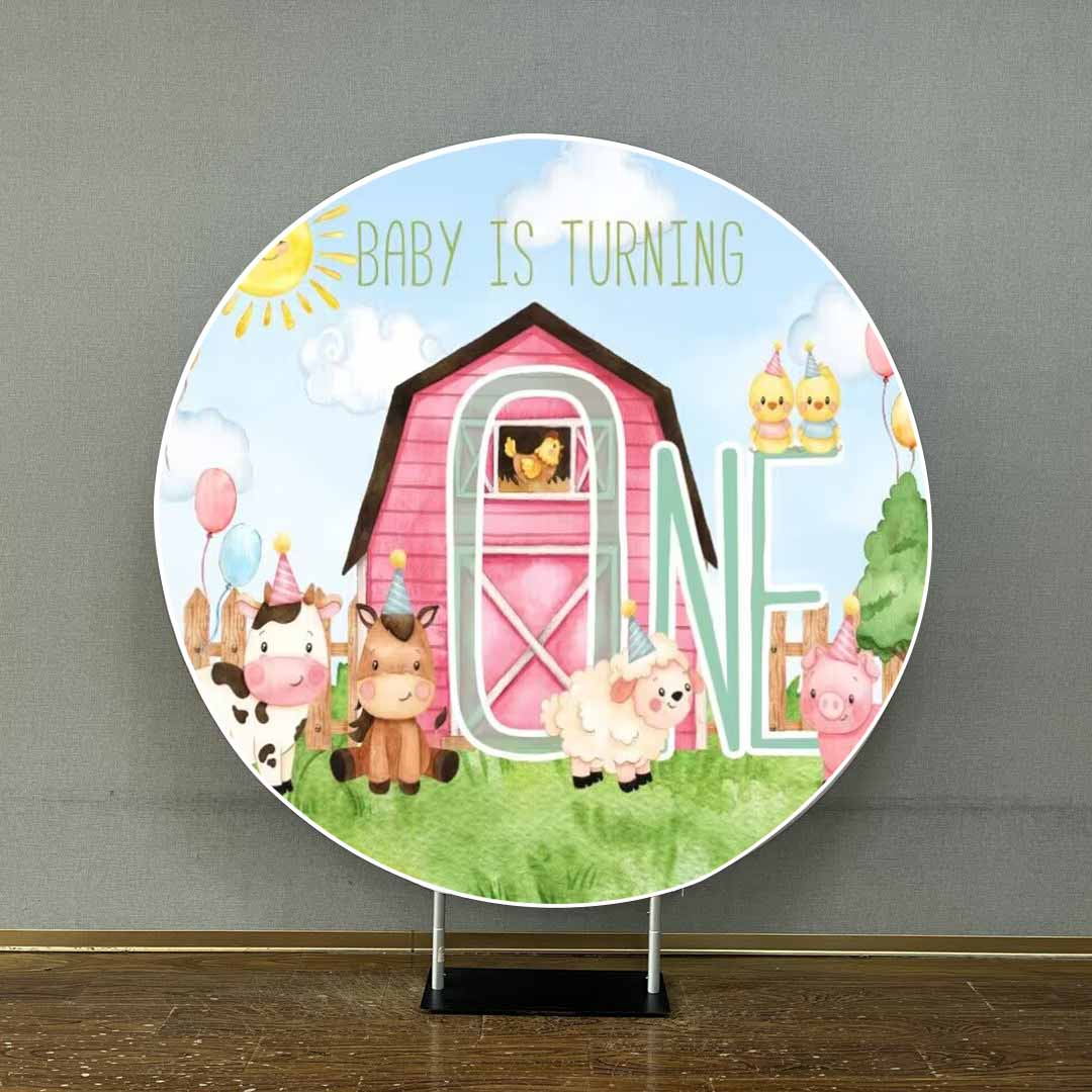 Mocsicka Farm Theme Red Barn and Little Animals Round Cover-Mocsicka Party