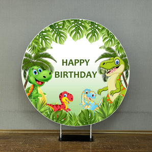 Mocsicka Dinosaur and Plam Leaves Happy Birthday Round Cover-Mocsicka Party