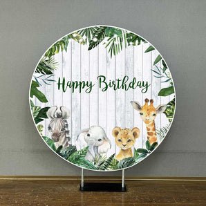 Mocsicka Wild Animals and Plam Leaves Happy Birthday Round Cover-Mocsicka Party