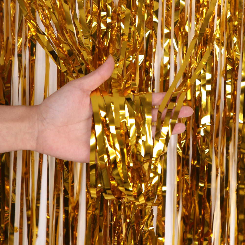 Mocsicka 2 Pieces Foil Solid Color Curtains Party Decorations Metallic Tinsel Curtain
