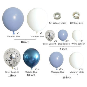 Mocsicka Balloon Arch 107Pcs Macaron Blue White Sliver Confetti and Metal Latex Balloons