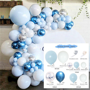 Mocsicka Balloon Arch 107Pcs Macaron Blue White Sliver Confetti and Metal Latex Balloons-Mocsicka Party