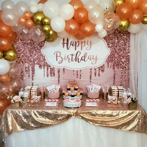 Mocsicka Champange Gold Dots and Diamonds Happy Birthday Backdrop-Mocsicka Party