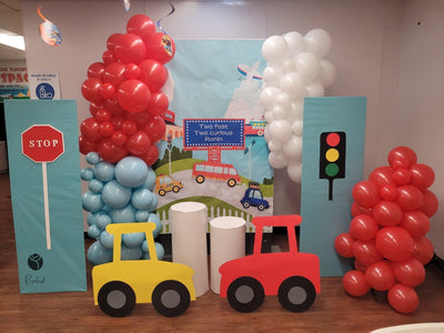 Mocsicka Traffic Theme Happy Birthday Backdrop Taxi Bus Plane and Ship Photo Background-Mocsicka Party
