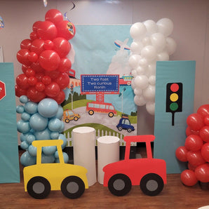 Mocsicka Traffic Theme Happy Birthday Backdrop Taxi Bus Plane and Ship Photo Background-Mocsicka Party
