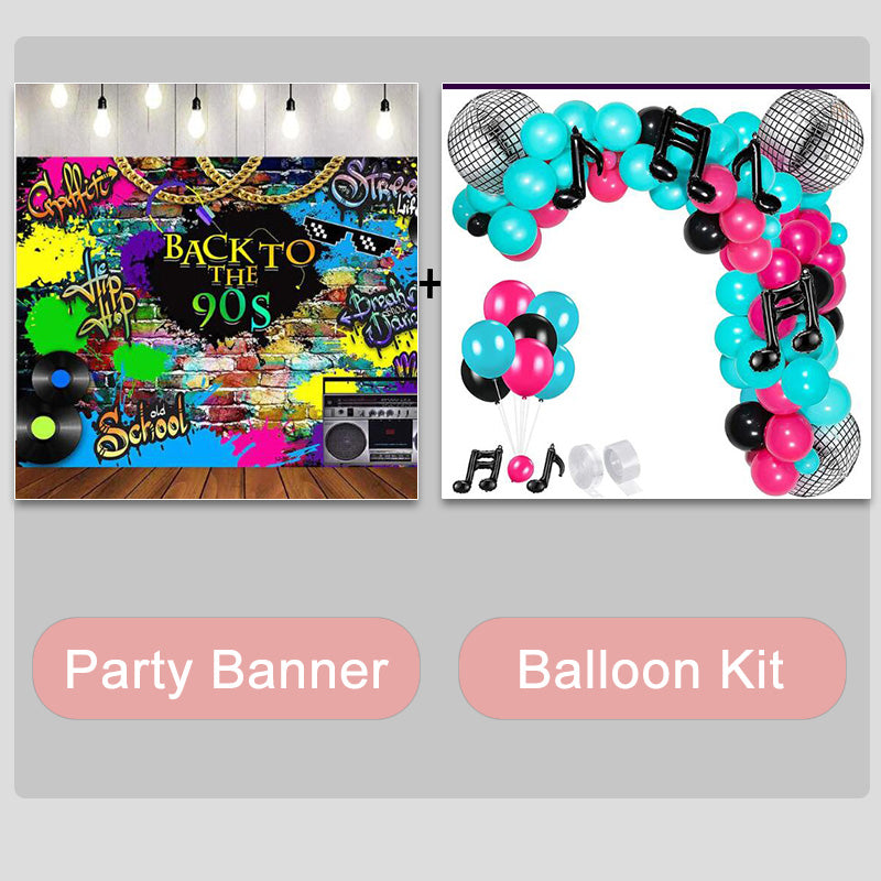 Mocsicka Graffiti Wall Record Player Back to the 90s Party Banners and Balloon Kit-Mocsicka Party
