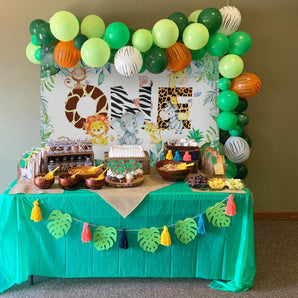 Mocsicka One Theme Wild Animals and Plam Leaves Happy Birthday Backdrop-Mocsicka Party