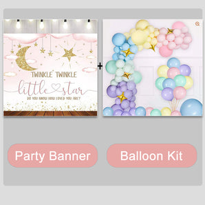 Mocsicka Twinkle Little Star and Gold Moon Baby Shower Backdrop and Balloon Kit-Mocsicka Party