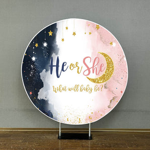 Mocsicka He or She What Will Baby Be Baby Shower Party Round Cover-Mocsicka Party