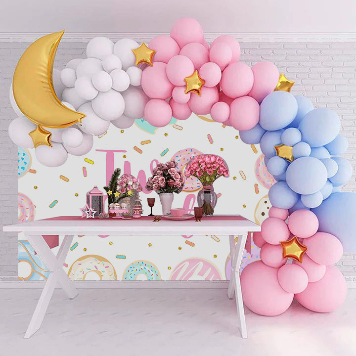 Mocsicka Two Sweet Donut Background Happy Second Birthday Party Supplies and Balloon-Mocsicka Party
