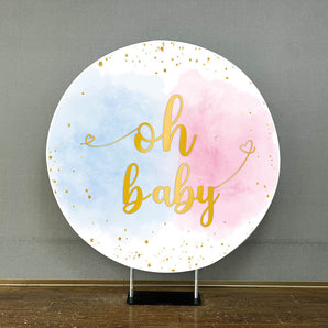 Mocsicka Oh Baby Pink Blue Baby Shower Party Round Cover-Mocsicka Party