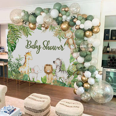 Mocsicka Safari Baby Shower Backdrop Plam Leaves Little Animals Background and Balloon kit-Mocsicka Party