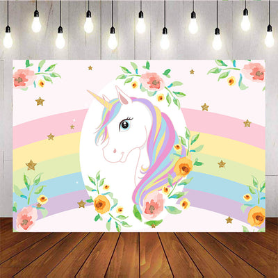 Mocsicka Unicorn Theme Birthday Party Prop Rainbow Flowers Backdrops-Mocsicka Party