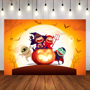 Mocsicka Happy Halloween Backdrop Pumpkin Under Bright Moon Background-Mocsicka Party