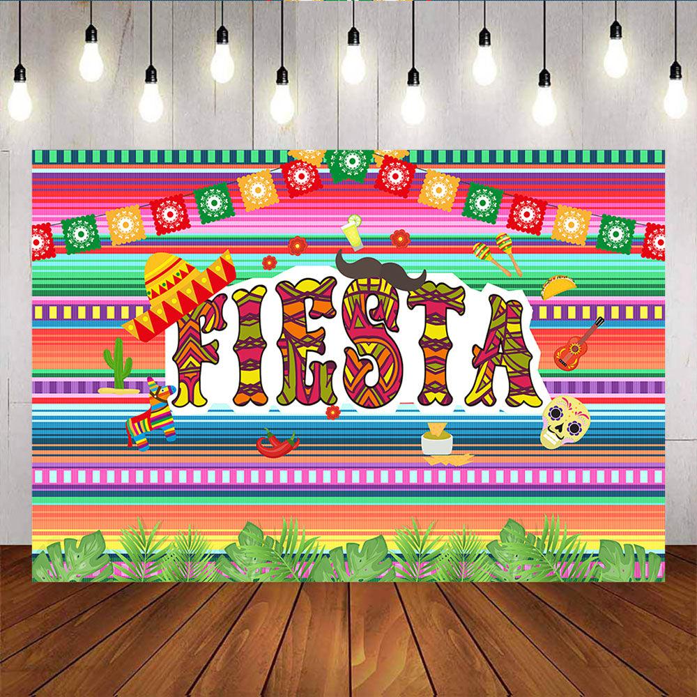 Mocsicka Mexican Fiesta Theme Birthday Party Supplies Colorful Stripes Plam Leaves Backdrop-Mocsicka Party