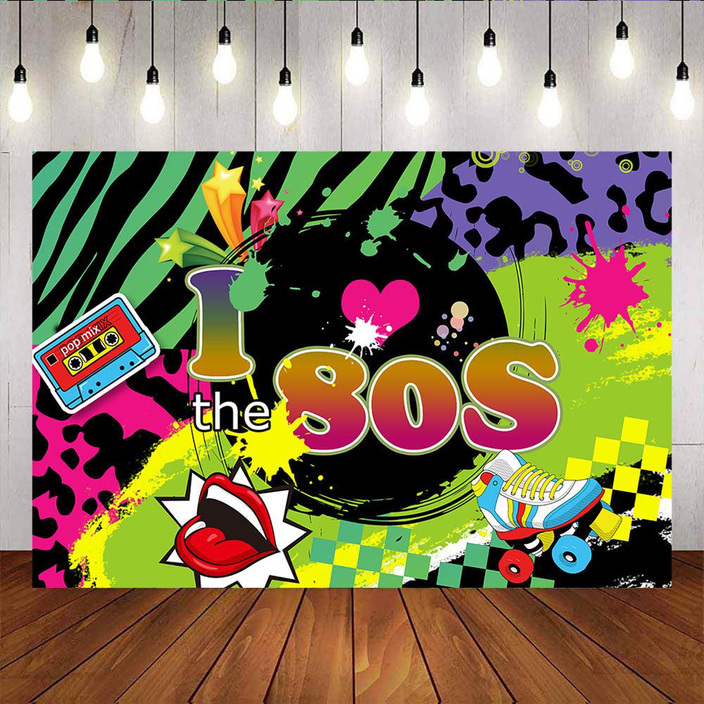 Mocsicka I Love the 80s Backdrop Tapes and Skate Shoes Photo Background-Mocsicka Party