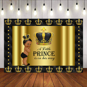 Mocsicka Black Gold Crown Baby Shower Backdrop Royal Boy Newborn Background-Mocsicka Party