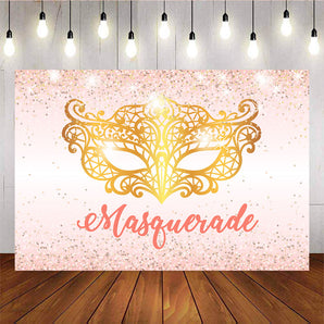 Mocsicka Masquerade Party Banners Glossy Golden Mardi Gras Mask Backdrop-Mocsicka Party