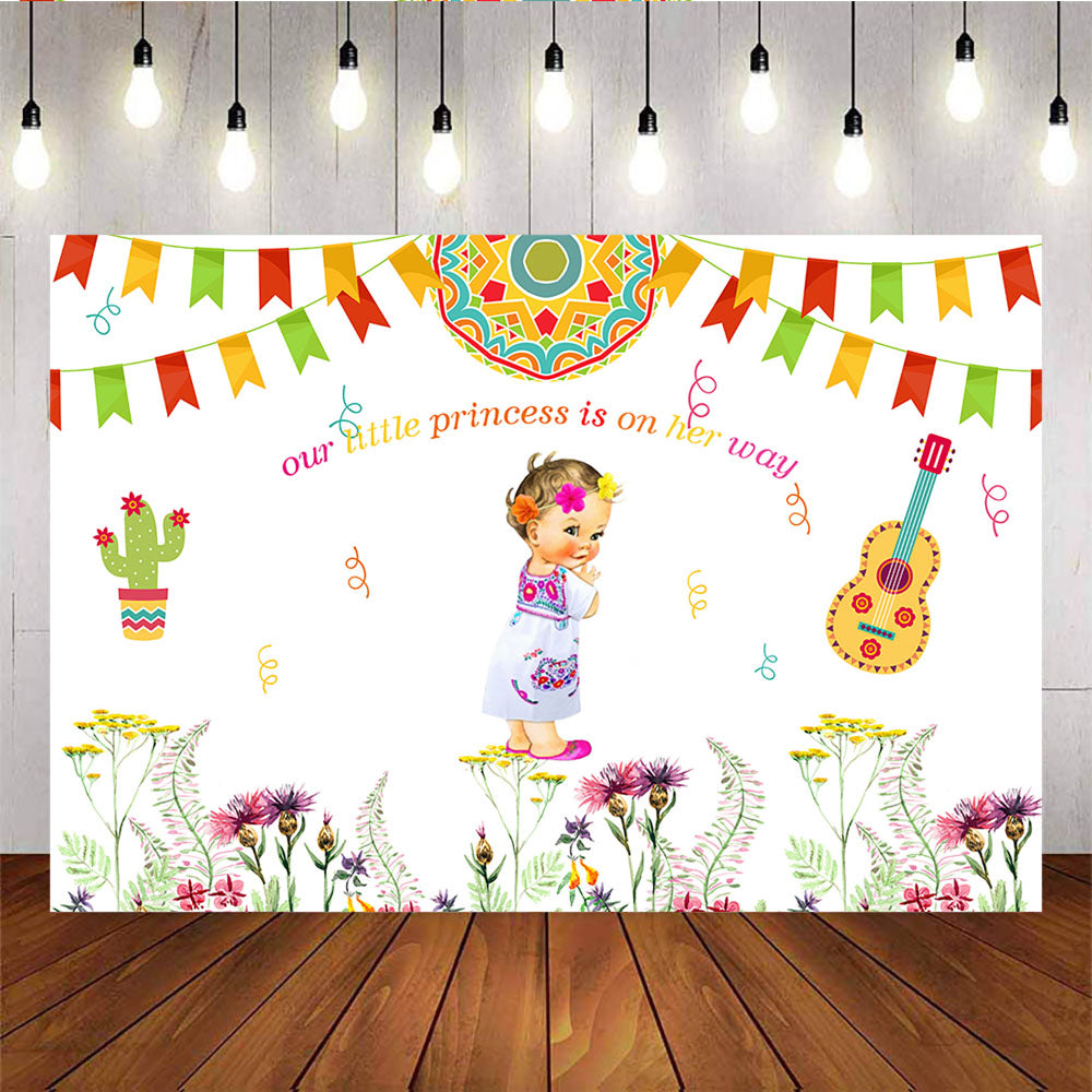 Mocsicka Our Little Princess is on Her Way Backdrop Mexican Fiesta Birthday Party Decor-Mocsicka Party