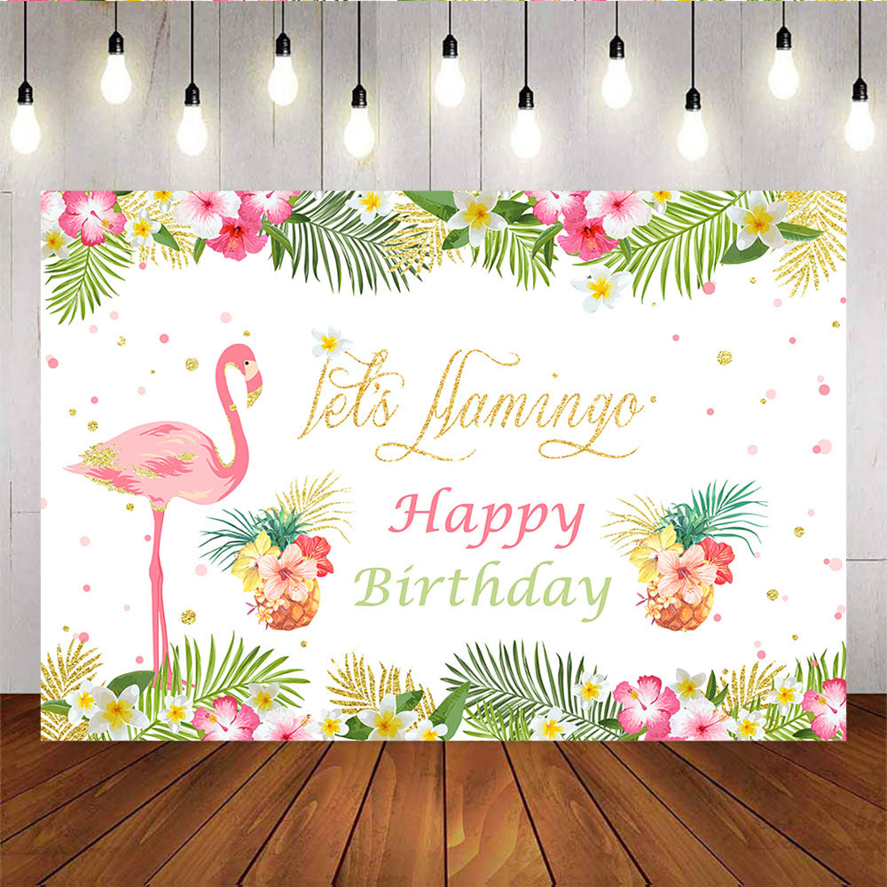 Mocsicka Let's Flamingo Happy Birthday Backdrop Tropical Hawaiian Floral Background-Mocsicka Party