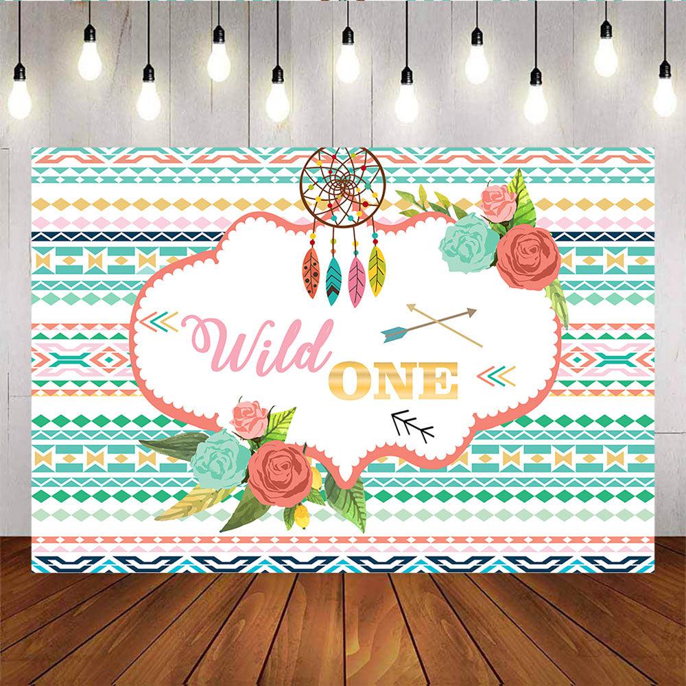 Mocsicka Wild One Backdrop Dreamcatcher Flowers First Birthday Party Decoration-Mocsicka Party