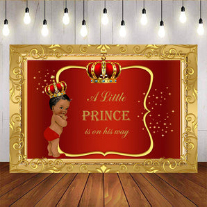 Mocsicka Royal Boy Baby Shower Back Drops Red Golden Crown Prince Newborn Party Prop-Mocsicka Party