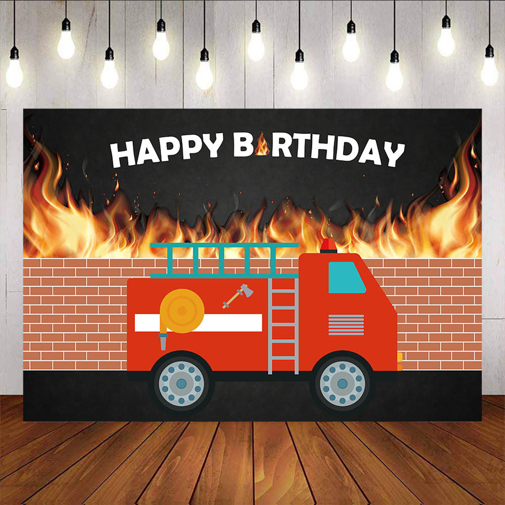 Mocsicka Traffic Theme Birthday Party Props Fire Truck Flame and Wall Backdrop-Mocsicka Party