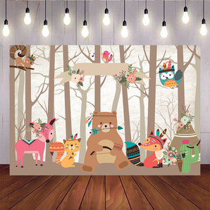 Mocsicka Woodland Wild Animals Backdrop Custom Birthday Party Decor Props-Mocsicka Party
