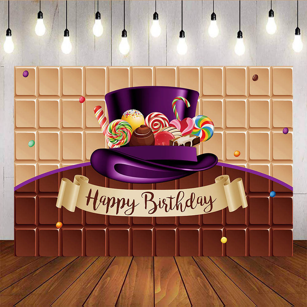 Mocsicka Candy Hat Happy Birthday Backdrop Chocolate Donut Background-Mocsicka Party