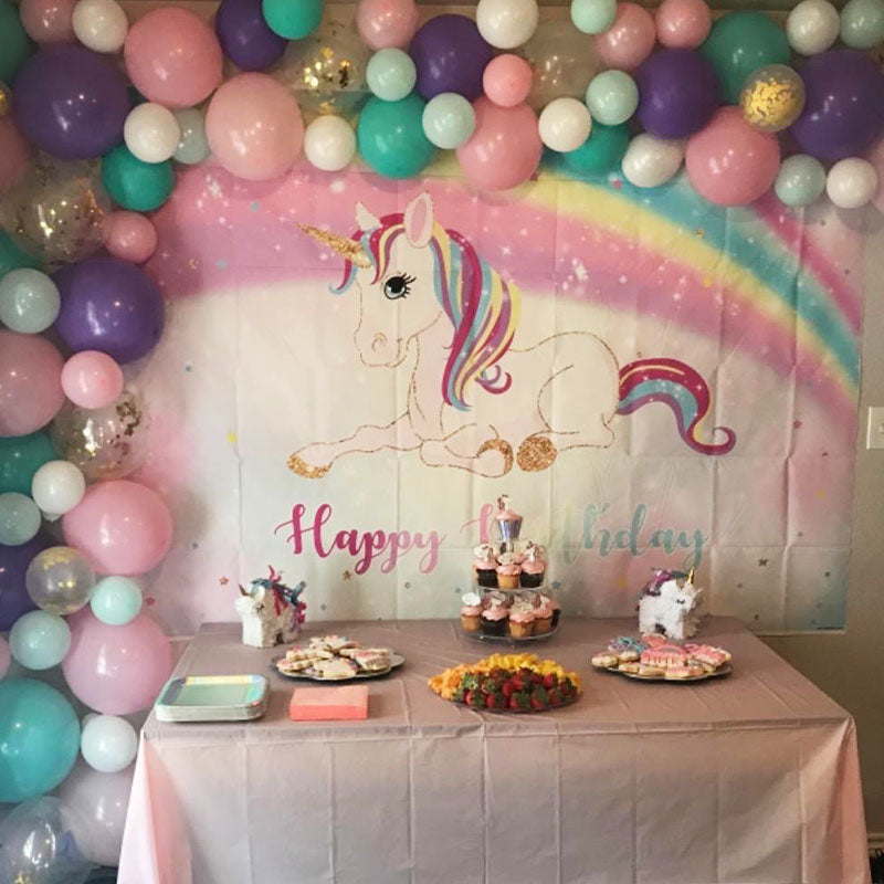 Mocsicka Rainbow Unicorn Birthday Party Backdrop Twinkle Little Stars Backdrops-Mocsicka Party