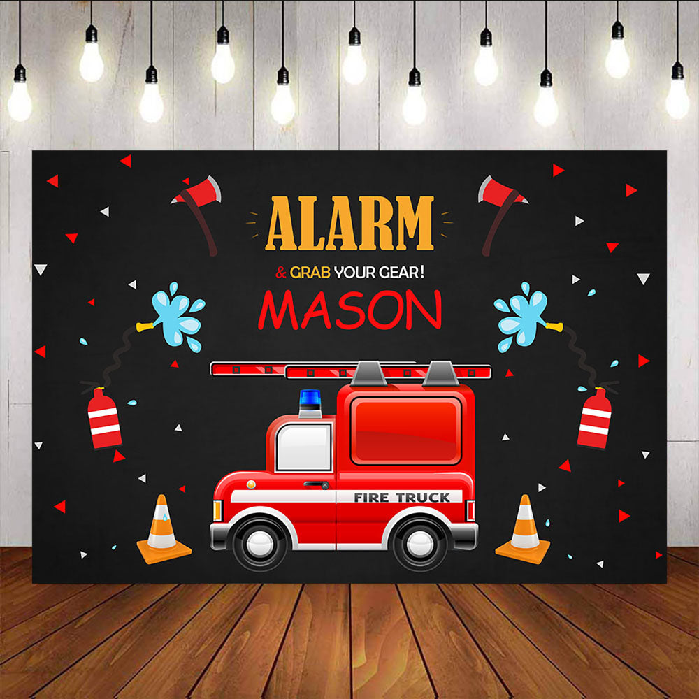 Mocsicka Red Fire Truck Backdrop Traffic Theme Happy Birthday Party Decor Props-Mocsicka Party