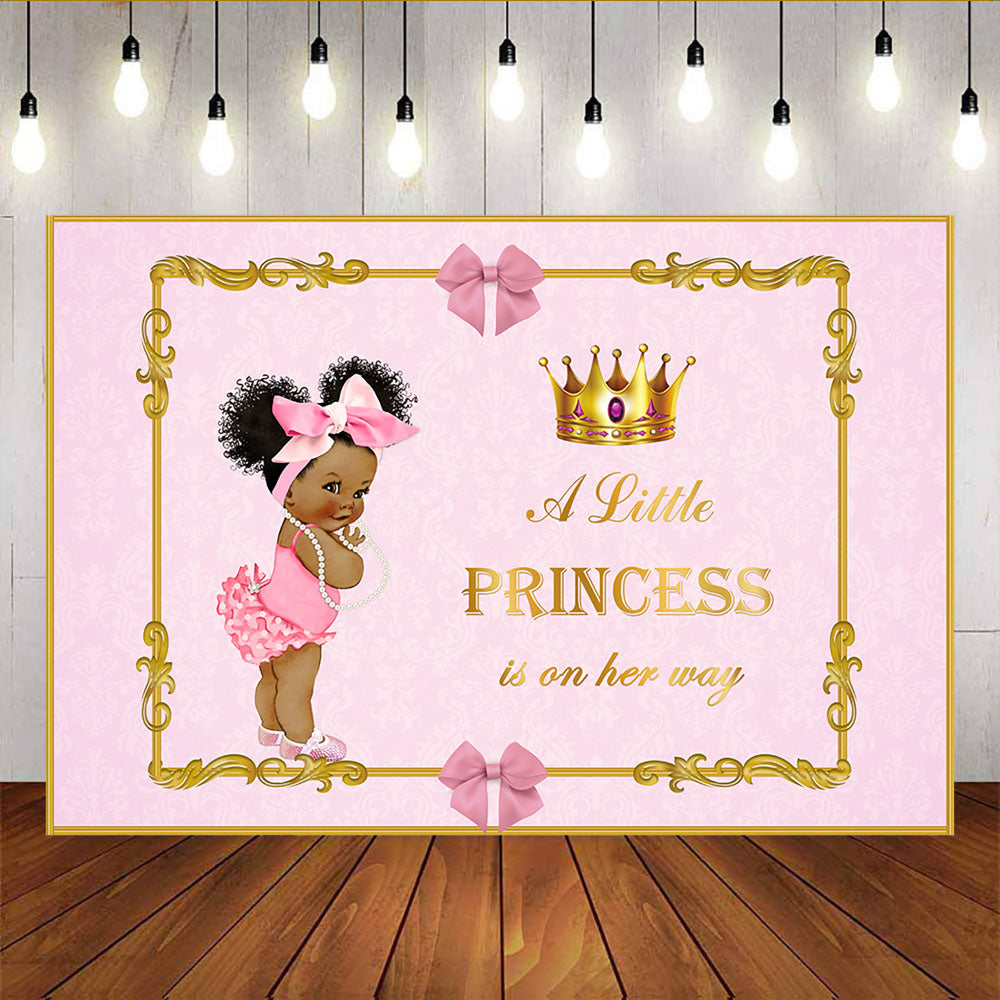 Mocsicka Little Princess Baby shower Backdrop Pink Bow Birthday Backdrops-Mocsicka Party