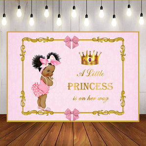 Mocsicka Little Princess Baby shower Backdrop Pink Bow Birthday Backdrops-Mocsicka Party