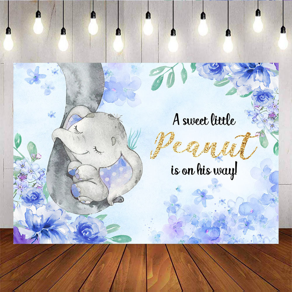 Mocsicka A Sweet Little Peanut is on His Way Backdrop Little Elephant Baby Shower Party Props-Mocsicka Party